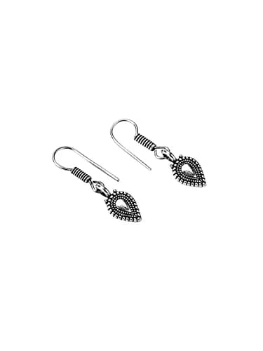 Yellow Chimes Antique Silver Oxidized Ethnic Indian Traditional Leaf Charm Pink Thread Neck Dori Necklace Set with Earrings Jewelry for Women thumbnail 8