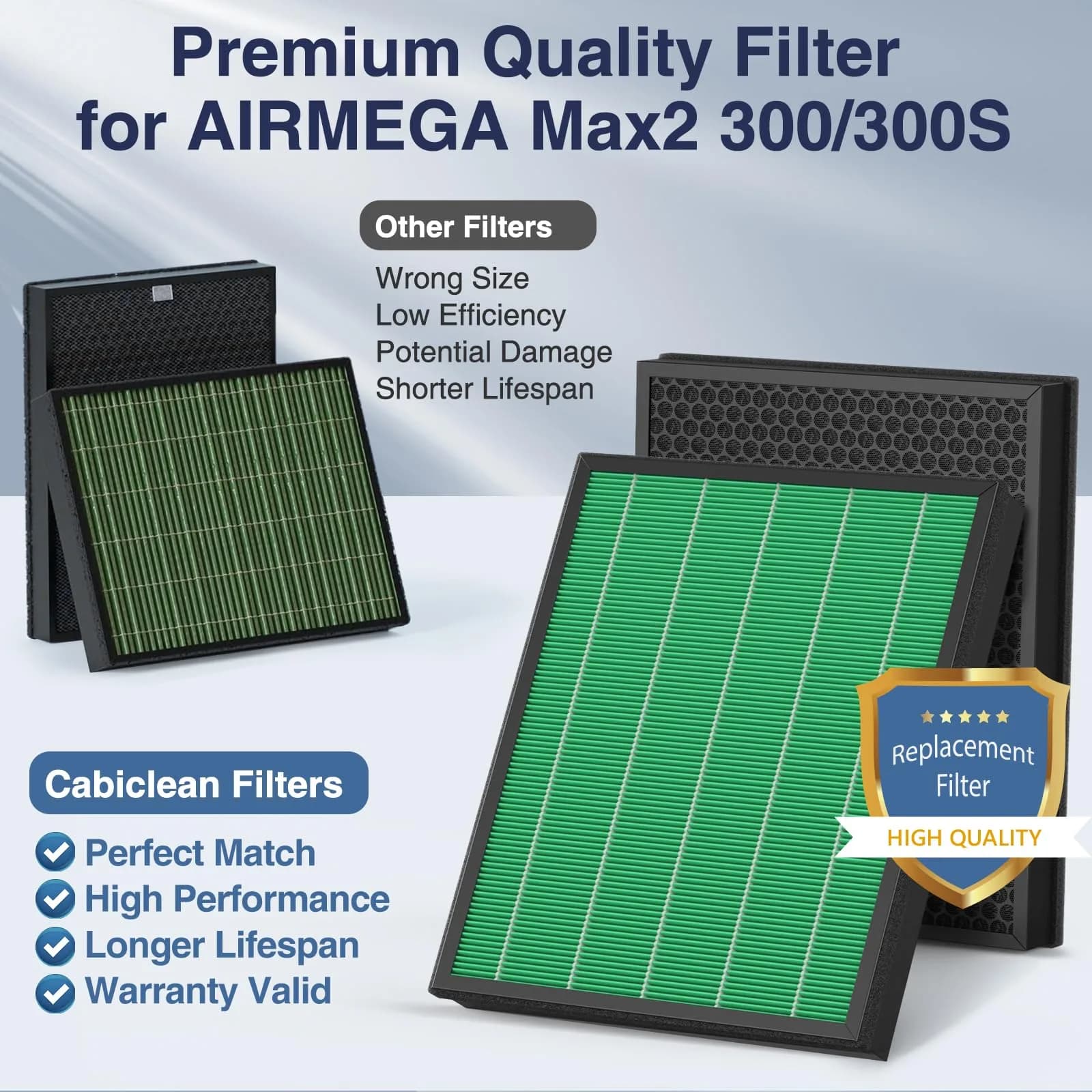 Cabiclean 300/300S Replacement Filter for Coway AIRMEGA Max2 300/300S Air Purifier | 2-Pack HEPA & Activated Carbon Filter - view 7
