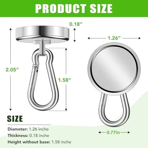 E BAVITE Heavy Duty Magnetic Hooks 110 lbs Capacity | Swivel Carabiner, Neodymium, 4 Pack thumbnail 2
