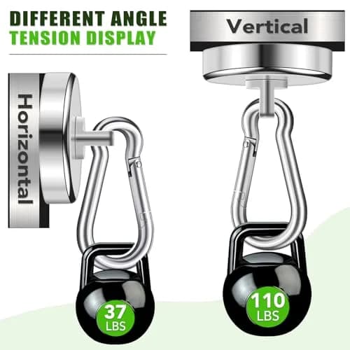 E BAVITE Heavy Duty Magnetic Hooks 110 lbs Capacity | Swivel Carabiner, Neodymium, 4 Pack thumbnail 4