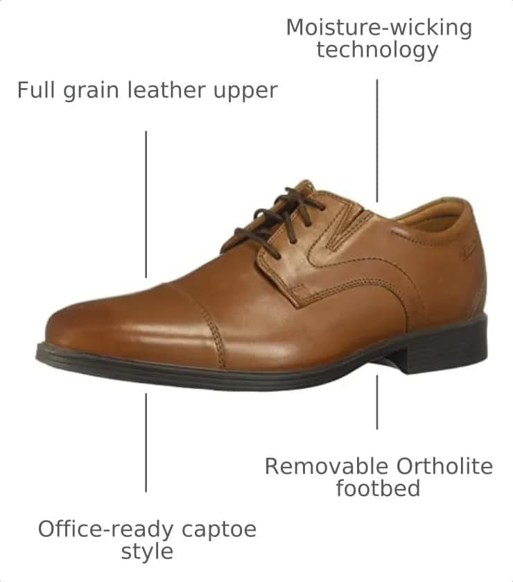 Clarks Men's Whiddon Cap Oxford Dark Tan Leather 8.5 (2.95 cm (1.16 in) Heel) thumbnail 3