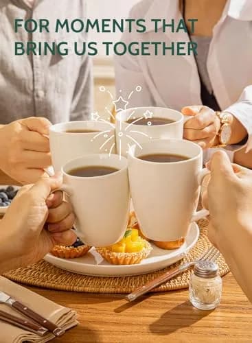 Sweese Porcelain White Coffee Mug 12oz | Set of 6, Dishwasher & Microwave Safe thumbnail 4