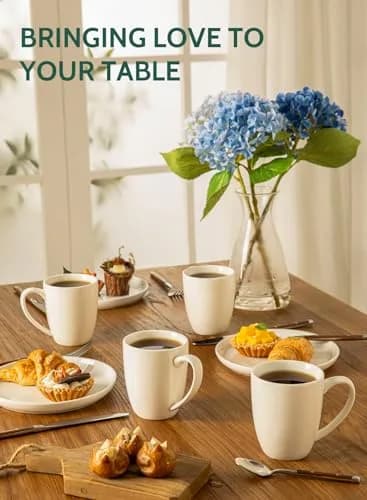 Sweese Porcelain White Coffee Mug 12oz | Set of 6, Dishwasher & Microwave Safe thumbnail 5