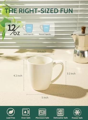 Sweese Porcelain White Coffee Mug 12oz | Set of 6, Dishwasher & Microwave Safe thumbnail 6