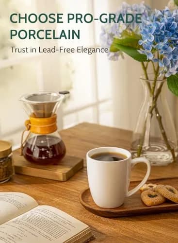 Sweese Porcelain White Coffee Mug 12oz | Set of 6, Dishwasher & Microwave Safe thumbnail 2