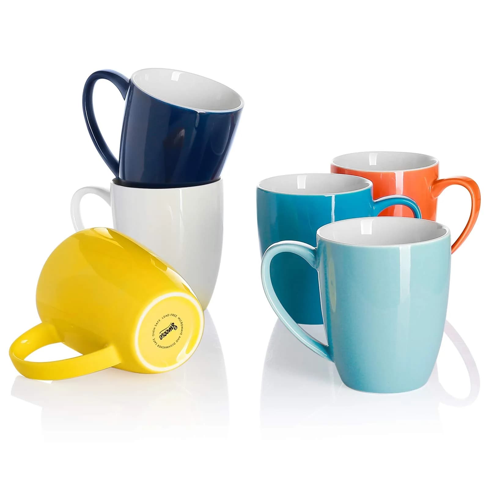 Sweese Porcelain Mug - 12 Ounce for Coffee, Tea, Cocoa & Mulled Drinks | Set of 6, Assorted Colors — Hot Assorted Colors
