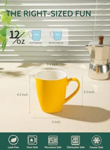 Sweese Porcelain Mug - 12 Ounce for Coffee, Tea, Cocoa & Mulled Drinks | Set of 6, Assorted Colors thumbnail 6