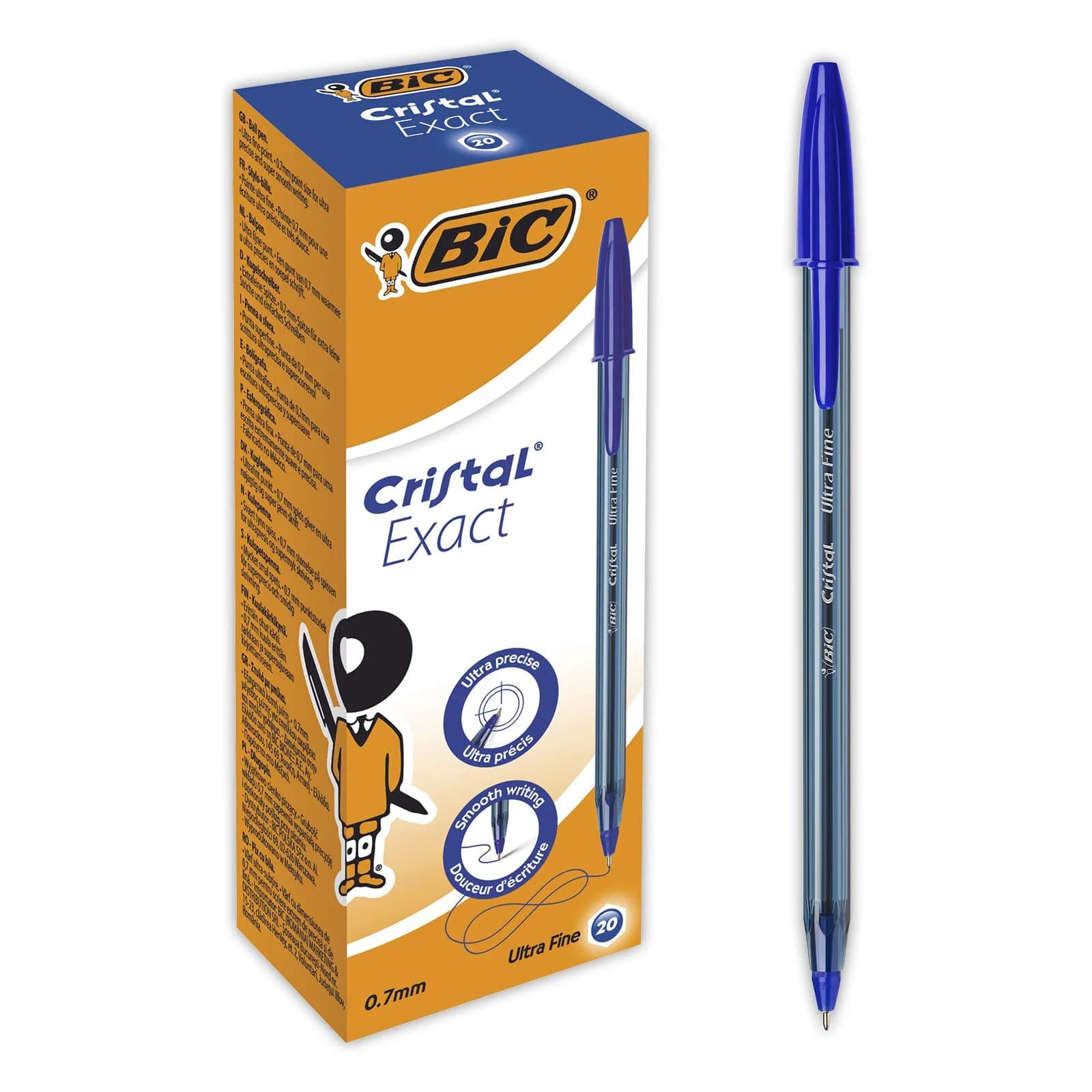 BIC Crystal Exact Fine Point Pens (0.7 mm) - Blue, Box of 20 | Precise, Smooth Writing for Office & School — blue