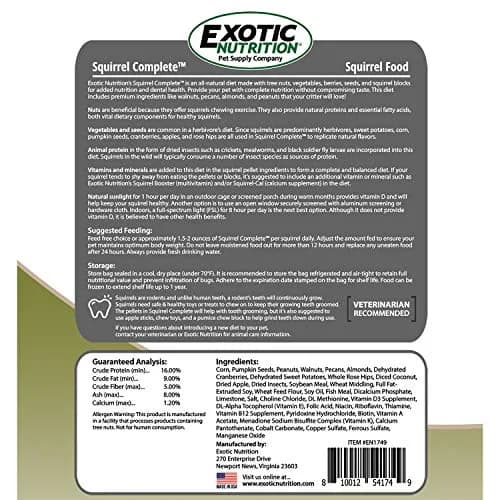 Exotic Nutrition Squirrel Complete 6.8 kg (15 lb) | Healthy Natural Food for Pet & Captive Squirrels thumbnail 3