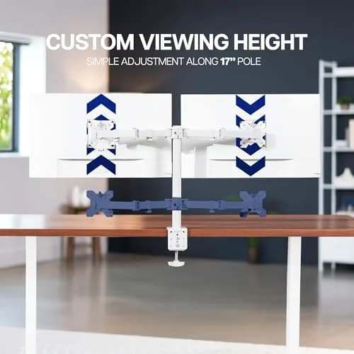 VIVO Dual Monitor Desk Mount STAND-V002W | White, Articulating, Adjustable Monitor Arm, Grommet or C-Clamp Mounting, Computer Stand for 2 Monitors, Holds 22 lbs Each thumbnail 5