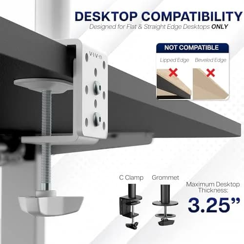 VIVO Dual Monitor Desk Mount STAND-V002W | White, Articulating, Adjustable Monitor Arm, Grommet or C-Clamp Mounting, Computer Stand for 2 Monitors, Holds 22 lbs Each thumbnail 6