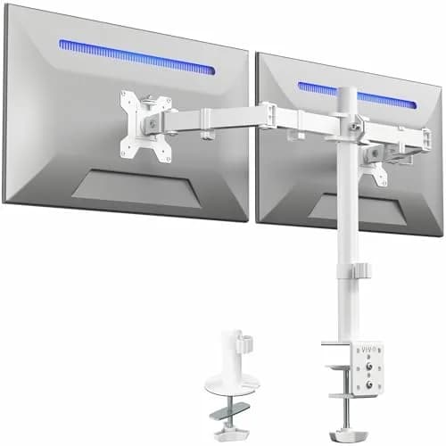 VIVO Dual Monitor Desk Mount STAND-V002W | White, Articulating, Adjustable Monitor Arm, Grommet or C-Clamp Mounting, Computer Stand for 2 Monitors, Holds 22 lbs Each thumbnail 1