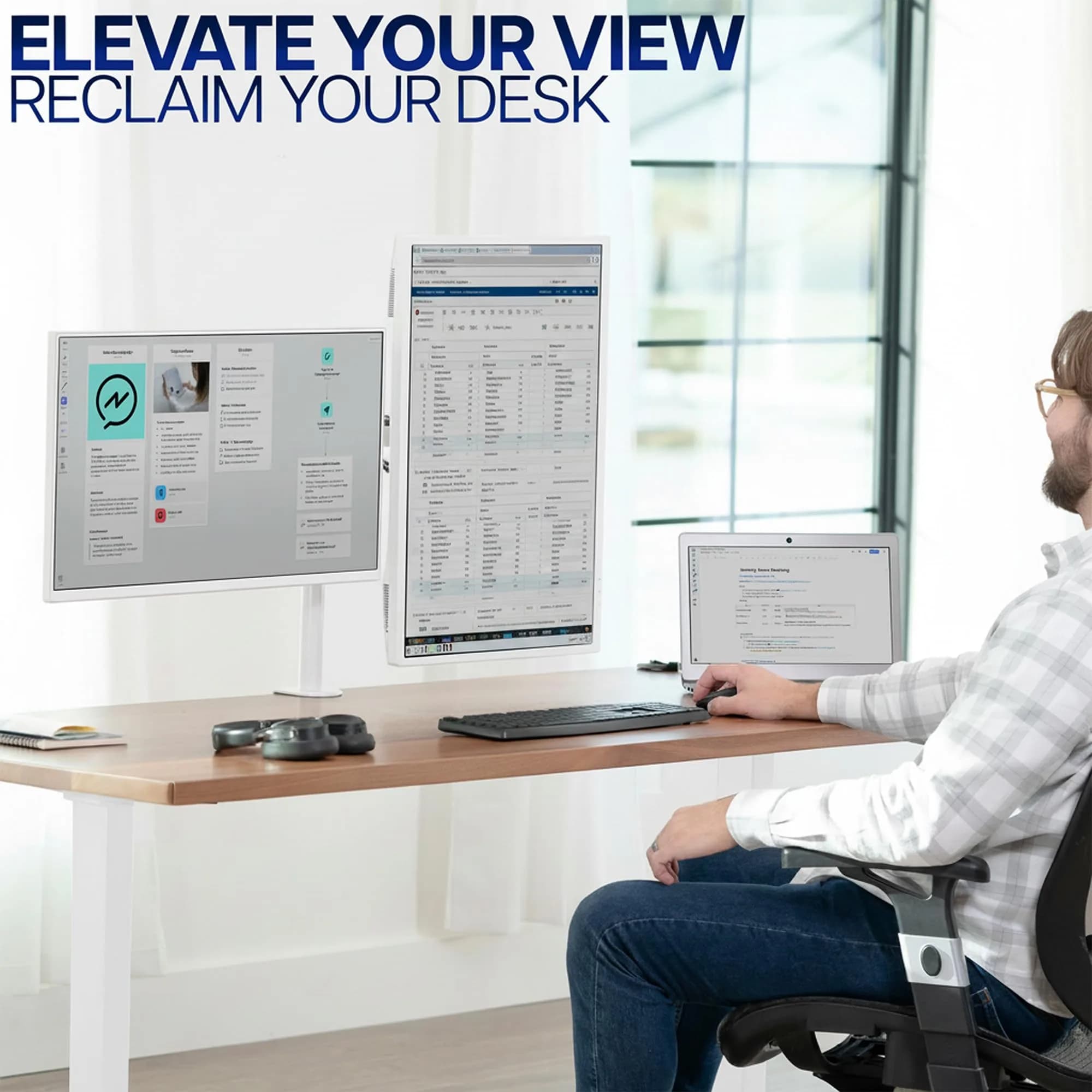 VIVO Dual Monitor Desk Mount STAND-V002W | White, Articulating, Adjustable Monitor Arm, Grommet or C-Clamp Mounting, Computer Stand for 2 Monitors, Holds 22 lbs Each - view 9