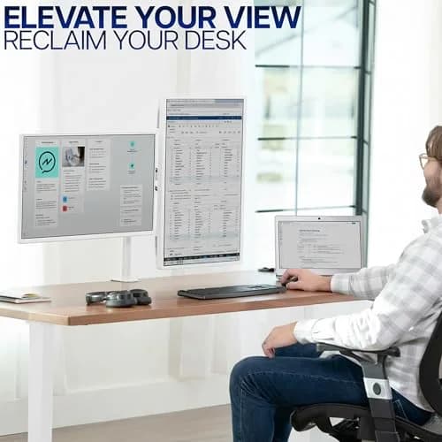 VIVO Dual Monitor Desk Mount STAND-V002W | White, Articulating, Adjustable Monitor Arm, Grommet or C-Clamp Mounting, Computer Stand for 2 Monitors, Holds 22 lbs Each thumbnail 9