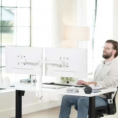 VIVO Dual Monitor Desk Mount STAND-V002W | White, Articulating, Adjustable Monitor Arm, Grommet or C-Clamp Mounting, Computer Stand for 2 Monitors, Holds 22 lbs Each thumbnail 2