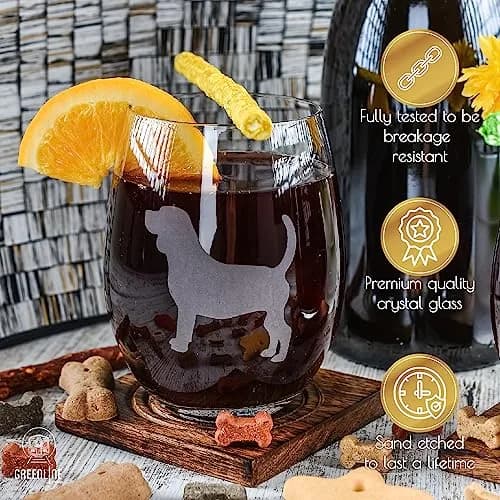 Greenline Goods Beagle Stemless Wine Glasses (Set of 2) | Dog Lover Gift | Hand Etched Breed Name thumbnail 3