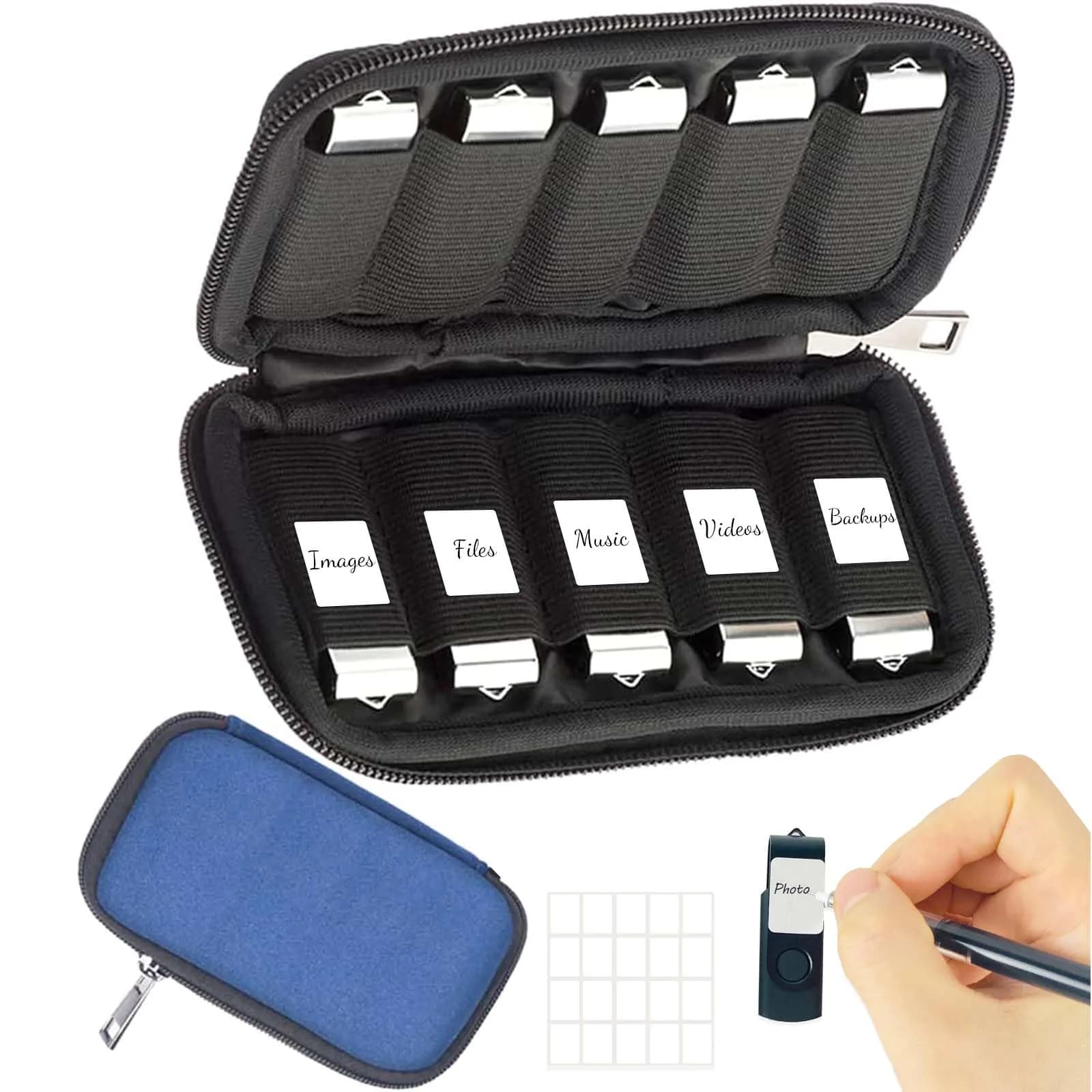 JBOS USB Flash Drive Holder Case with 10 Slots | Blue Neoprene Organizer - main product image