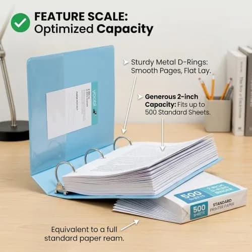 Yoobi 2 Inch 3-Ring Binders, 2 Pockets, PVC-Free, 500 Sheets | Stylish Office & School Organizer thumbnail 4