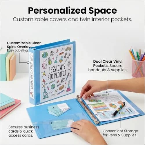 Yoobi 2 Inch 3-Ring Binders, 2 Pockets, PVC-Free, 500 Sheets | Stylish Office & School Organizer thumbnail 5