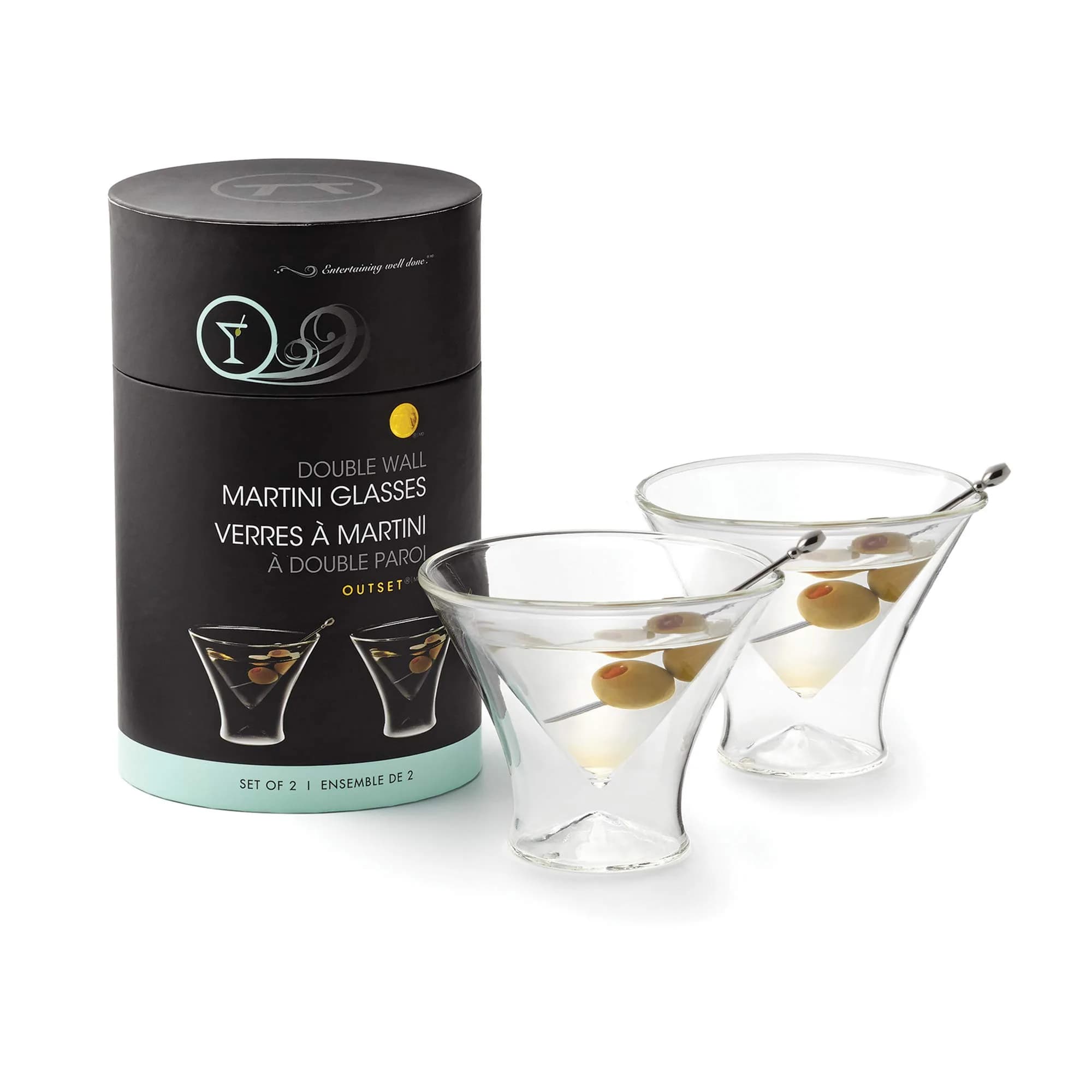 Outset Double Wall Martini Glasses Set of 2, 133ml (4.5 Fl Oz) | Insulated Borosilicate Glassware — Clear