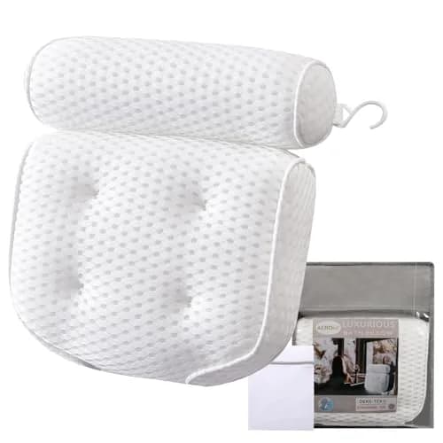 AEROiVi Luxury Bath Pillow for Tub | Soft Mesh Head and Neck Support with 6 Strong Suction Cups, White (1 Count) thumbnail 1