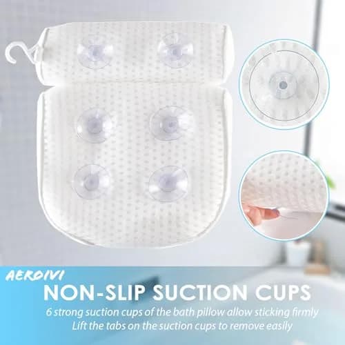 AEROiVi Luxury Bath Pillow for Tub | Soft Mesh Head and Neck Support with 6 Strong Suction Cups, White (1 Count) thumbnail 4