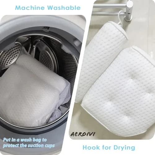 AEROiVi Luxury Bath Pillow for Tub | Soft Mesh Head and Neck Support with 6 Strong Suction Cups, White (1 Count) thumbnail 5