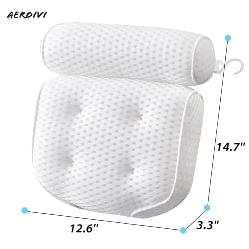 AEROiVi Luxury Bath Pillow for Tub | Soft Mesh Head and Neck Support with 6 Strong Suction Cups, White (1 Count) thumbnail 6