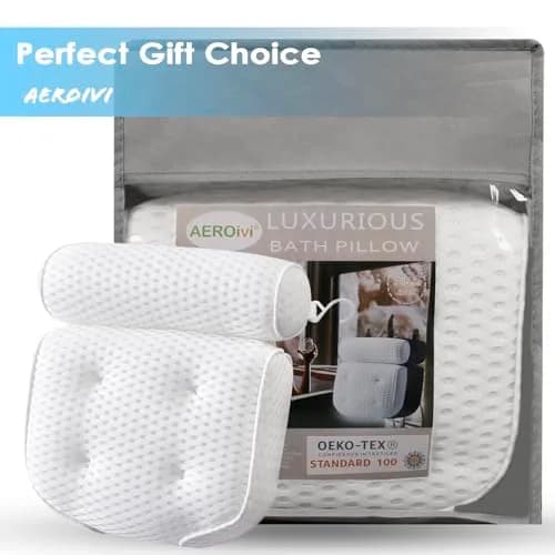 AEROiVi Luxury Bath Pillow for Tub | Soft Mesh Head and Neck Support with 6 Strong Suction Cups, White (1 Count) thumbnail 8