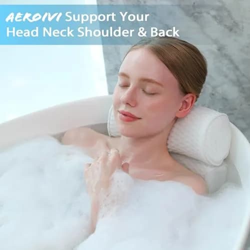 AEROiVi Luxury Bath Pillow for Tub | Soft Mesh Head and Neck Support with 6 Strong Suction Cups, White (1 Count) thumbnail 2