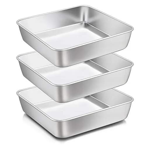 E-far 8 x 8-Inch Stainless Steel Baking Pan Set | Healthy, Durable & Dishwasher Safe thumbnail 1
