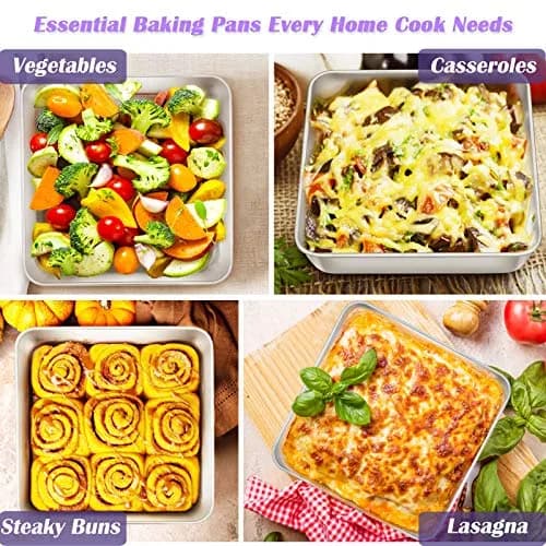 E-far 8 x 8-Inch Stainless Steel Baking Pan Set | Healthy, Durable & Dishwasher Safe thumbnail 7