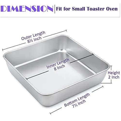 E-far 8 x 8-Inch Stainless Steel Baking Pan Set | Healthy, Durable & Dishwasher Safe thumbnail 2