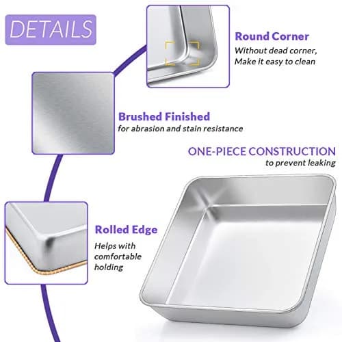 E-far 8 x 8-Inch Stainless Steel Baking Pan Set | Healthy, Durable & Dishwasher Safe thumbnail 3