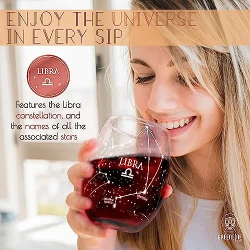 Greenline Goods Libra Zodiac Stemless Wine Glasses 15 oz | Astrology Sign Glassware thumbnail 5