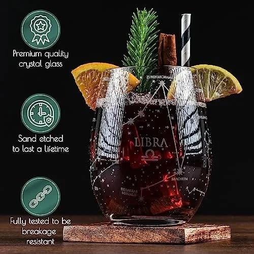 Greenline Goods Libra Zodiac Stemless Wine Glasses 15 oz | Astrology Sign Glassware thumbnail 4