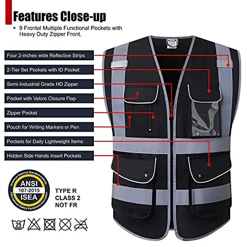 HATAUNKI Reflective Safety Vest for Men Women Mesh High Visibility Vest with 9 Pockets and Front Zipper Meets ANSI/ISEA Standards thumbnail 2