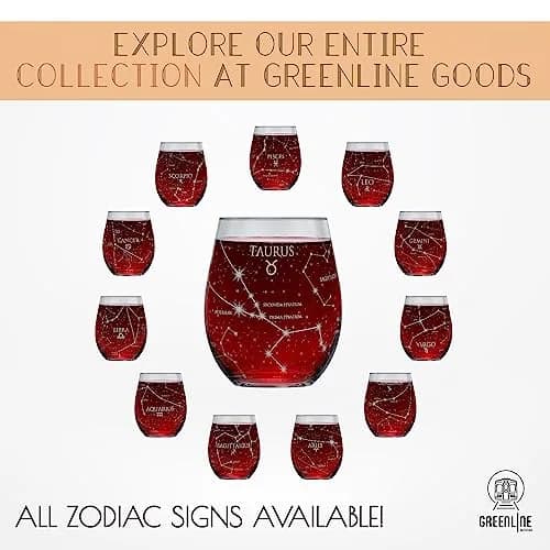Greenline Goods Taurus Zodiac Stemless Wine Glasses 15 oz | Hand Etched Astrology Sign thumbnail 6