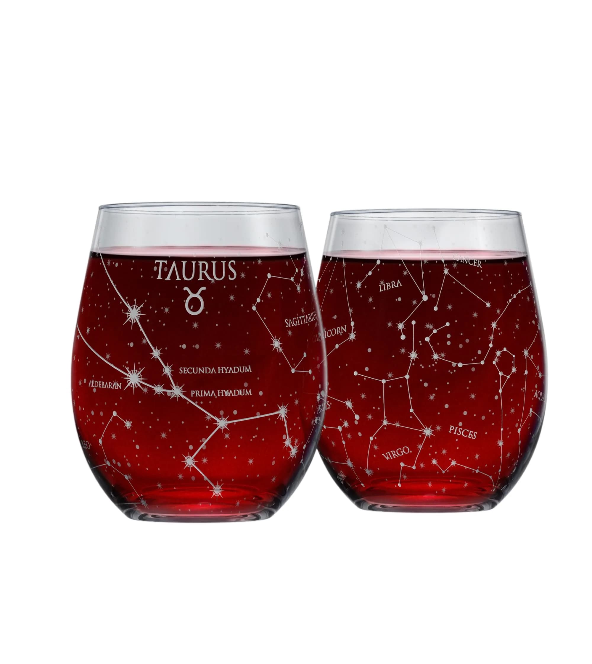 Greenline Goods Sagittarius Zodiac Stemless Wine Glasses 15 oz | Hand Etched Astrology Sign — Taurus