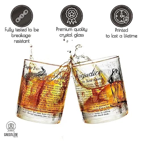 Greenline Goods Pride and Prejudice Whiskey Glasses Set of 2 | 296 ml (10 fl oz) Rocks Glass thumbnail 3