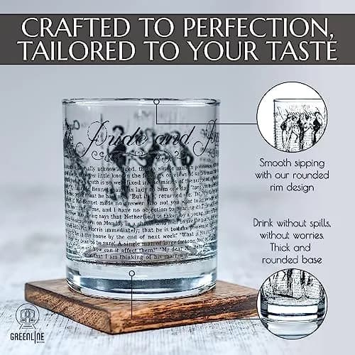 Greenline Goods Pride and Prejudice Whiskey Glasses Set of 2 | 296 ml (10 fl oz) Rocks Glass thumbnail 4