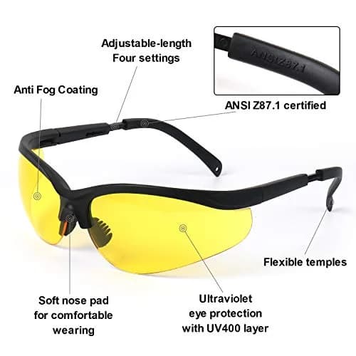 LaneTop Safety Glasses ANSI Z87.1 Impact Polycarbonate Yellow Lens | UV400 Eye Protection for Shooting Range thumbnail 4
