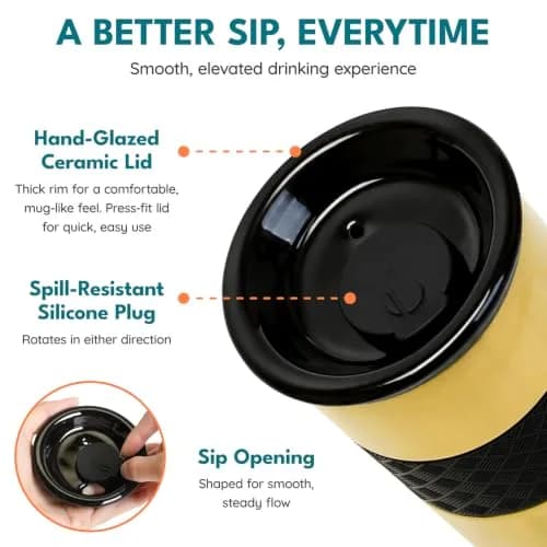 Elemental Artisan 16oz Triple-Wall Insulated Coffee Tumbler w/Ceramic Lid | Keeps Drinks Hot 6 Hrs, Cold 18 Hrs thumbnail 2