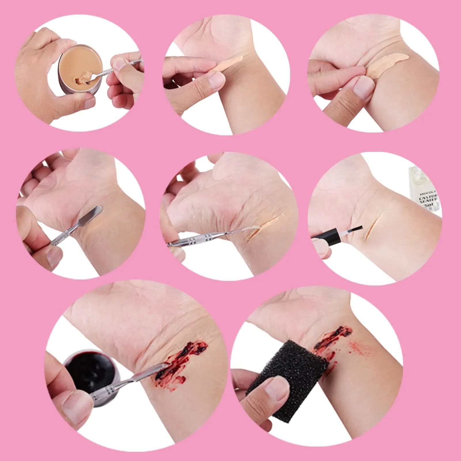 MEICOLY SFX Makeup Kit with Scar Wax & Fake Blood Spray, 7 Piece Set | Realistic Wound Effects - view 4