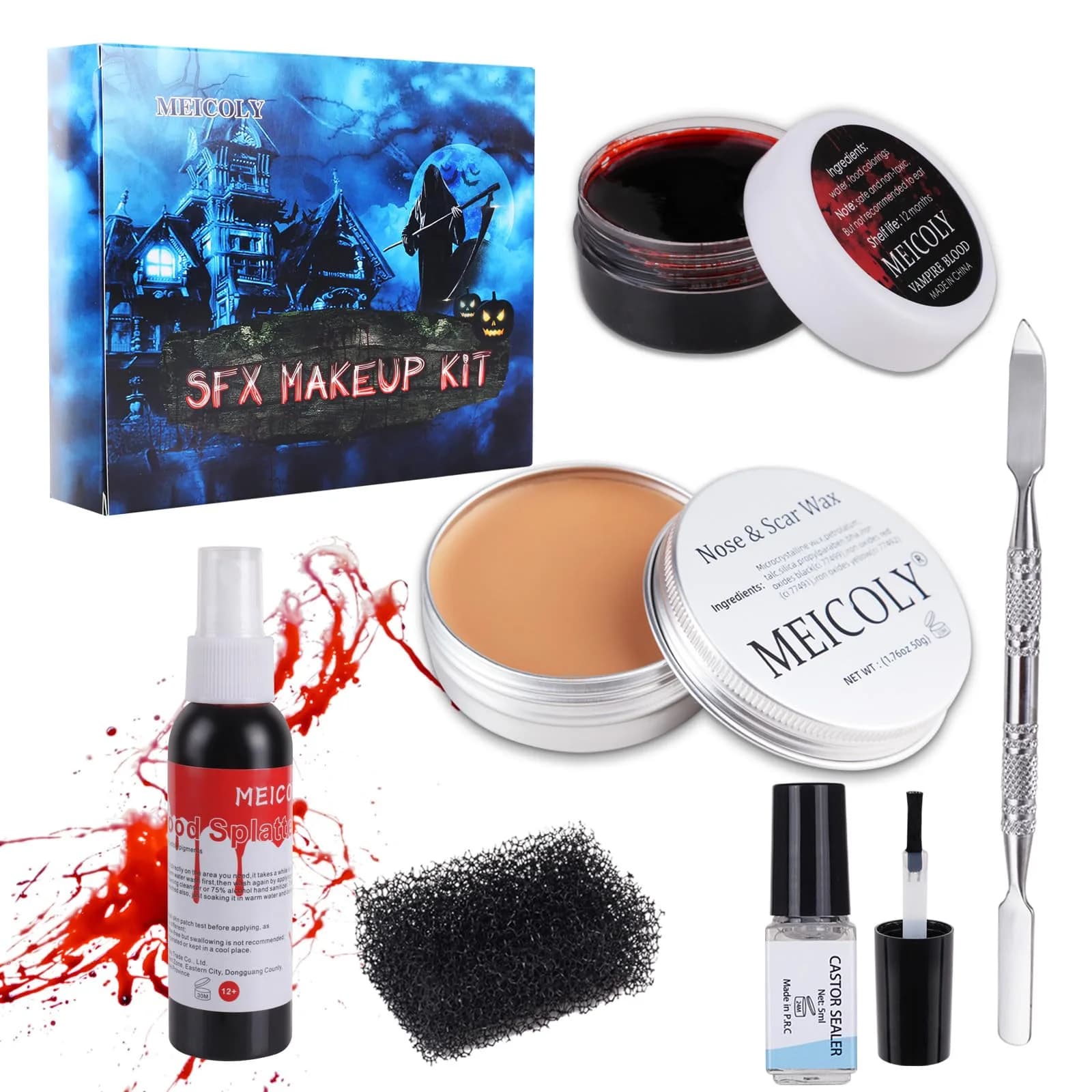 MEICOLY SFX Makeup Kit with Scar Wax & Fake Blood Spray, 7-Piece Set | Realistic Wound & Scar Effects for Special Occasions - main product image