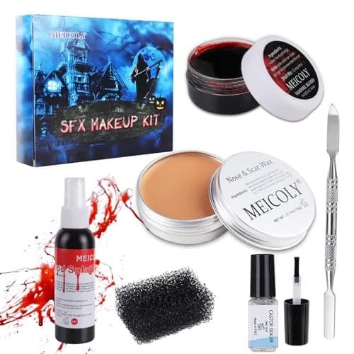 MEICOLY SFX Makeup Kit with Scar Wax & Fake Blood Spray, 7-Piece Set | Realistic Wound & Scar Effects for Special Occasions thumbnail 1