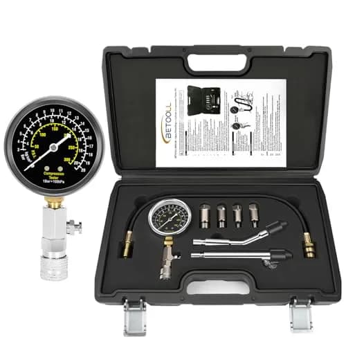 BETOOLL 8pcs Petrol Engine Cylinder Compression Tester Kit | Durable Brass Adapters & Triple Range Gauge thumbnail 1