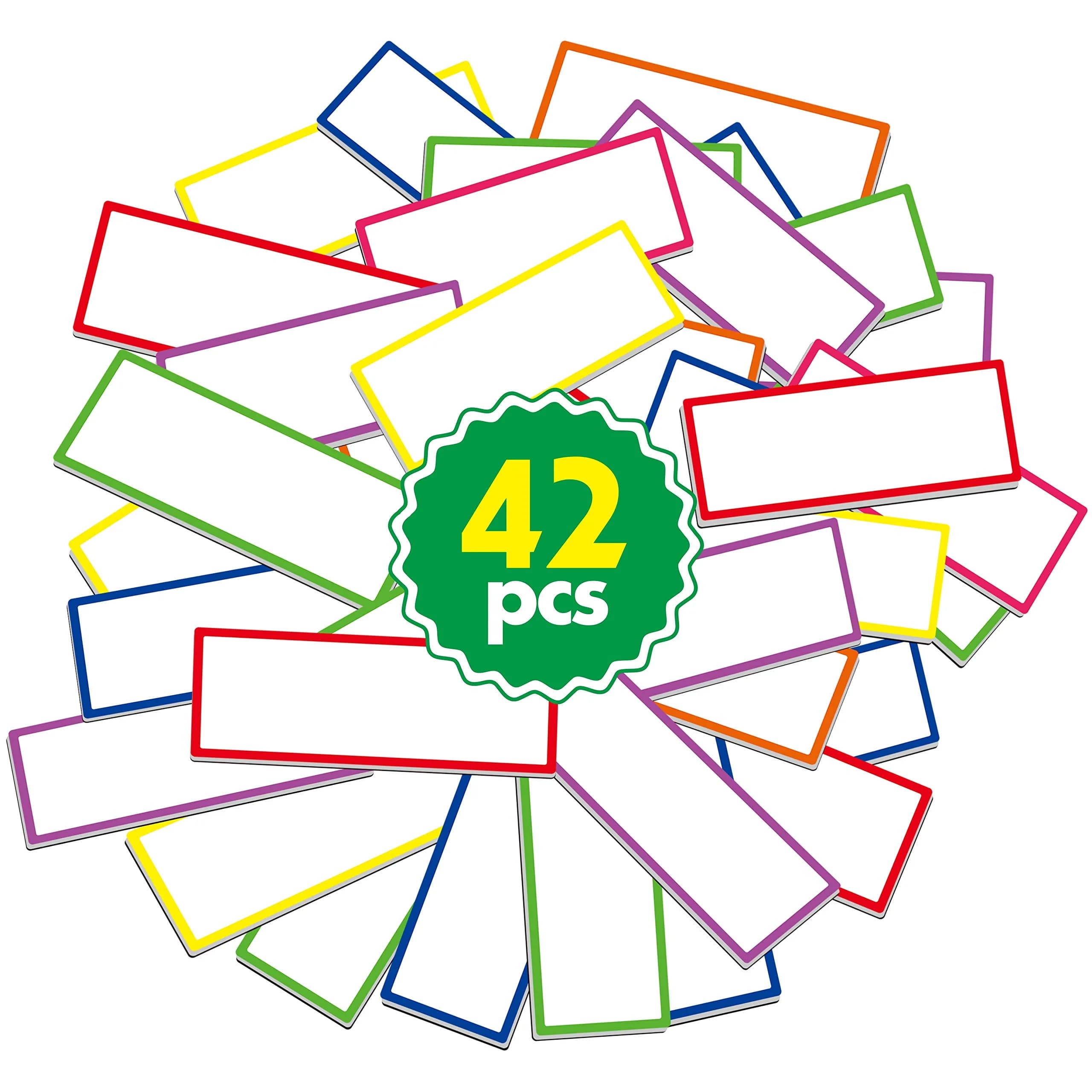 SpriteGru Magnetic Name Tag Labels 42 pcs | Bright Colors for Whiteboards & Chores