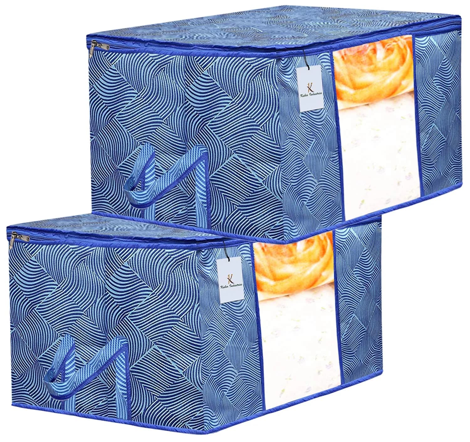 Kuber Industries Underbed Storage Bag Large Coffee Check-Design Pack of 2 | 64cm x 48cm x 32cm — Blue