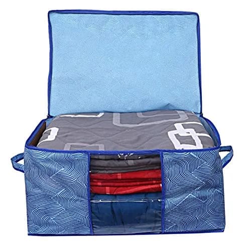 Kuber Industries Underbed Storage Bag - Extra Large, Blue, 131L (65x47x34 cm) | Durable Non-Woven Fabric Organizer with Transparent Window thumbnail 4